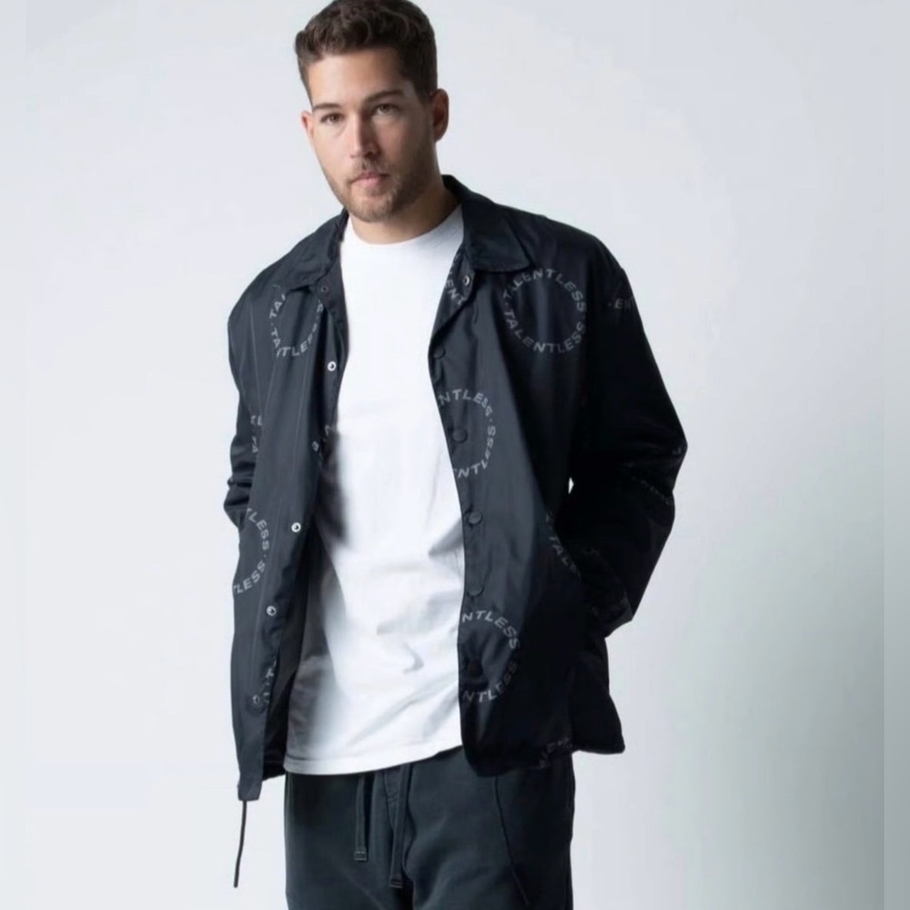 UNISEX Talentless Black Logo Print Windbreaker Jacket Button Closure Size XL
